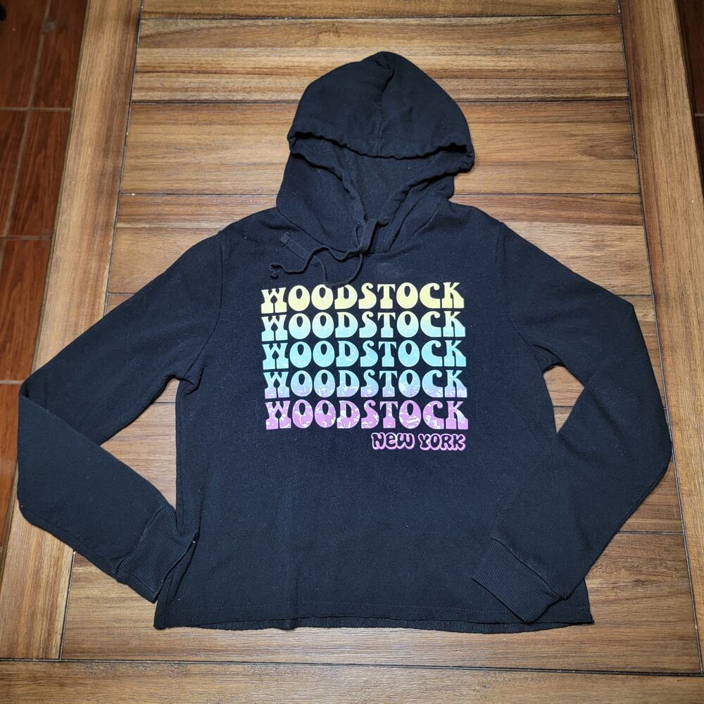 Vintage Concert Tees Woodstock Collection LS Crop Hoodie Sweatshirt - Med